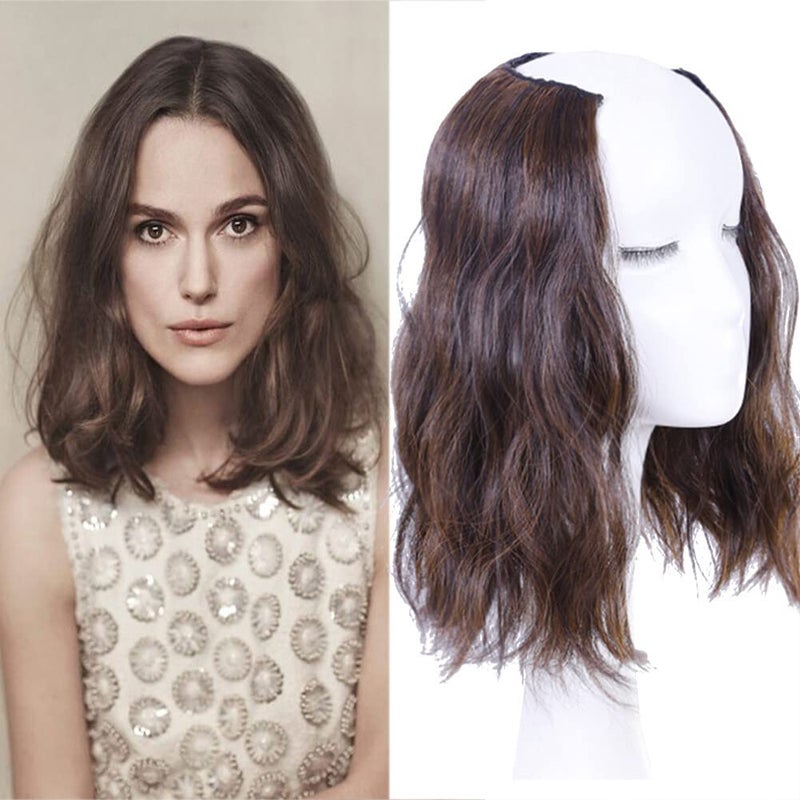 Medium Length 12 Wavy UShape Part Half Wig One Piece Clip in Hair Extension Black